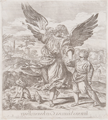 Titian etching from 1682 THE ARCHANGEL RAPHAEL AND TOBIT

(AKA, Saint Raphael with Tobias)